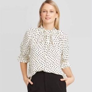 Polka Dot Tie Neck Blouse
